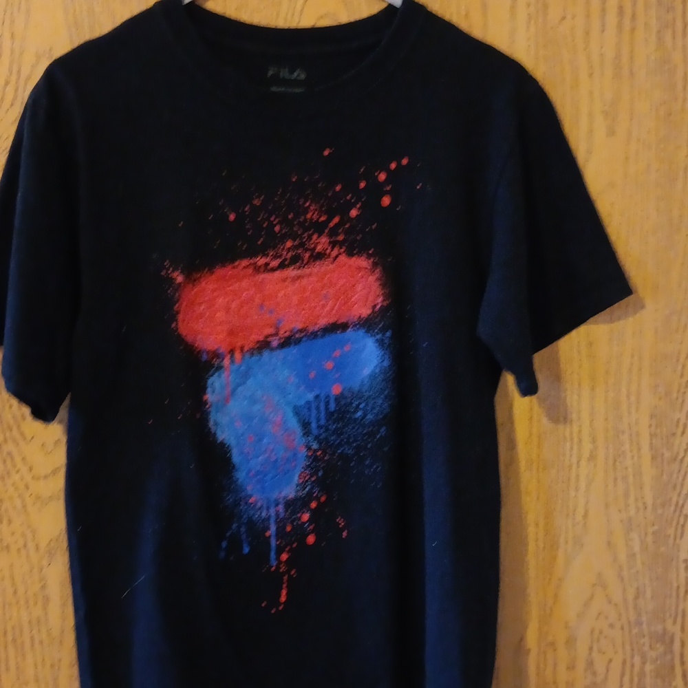 Fila Black T-Shirt with Red and Blue Design